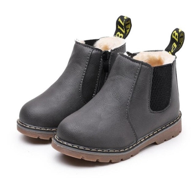 Russian Children Fashion Boots Winter Wool Teen Girls Chelsea Boot With Zip Big Boys Snow Boots PU Leather Sneakers Baby Kids