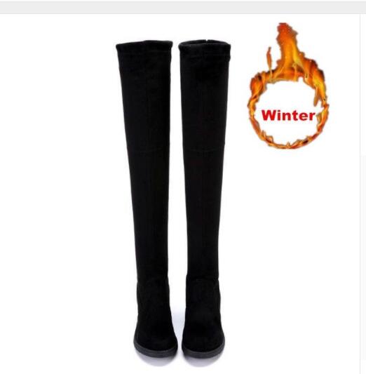 Burst 2017 Winter New European and American Boots Thin Than Knee High Roller Women's Stretch Boots Cotton Roller Martin Boots