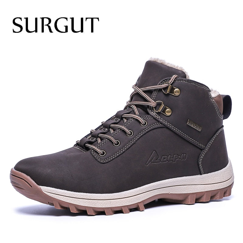 SURGUT  2019 Fashion Winter Snow Boots For Men Male Casual Shoes Adult Quality Rubber High Top Super Warm Plush Warm Ankle Boots