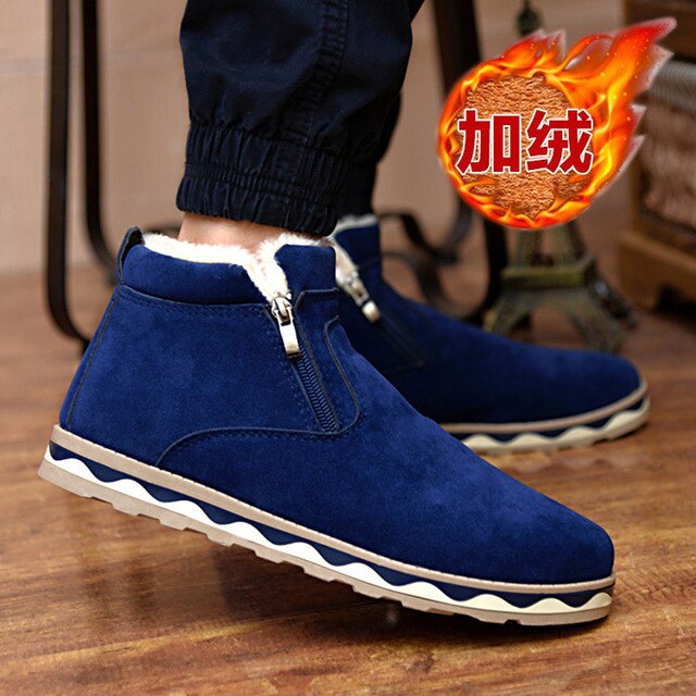 LZJ New 2019 Size 39-44 Men Winter Warm Boots Casual Shoes Men Fashion Plush Snow Boots Ankle Boots Fur Leather Footwear