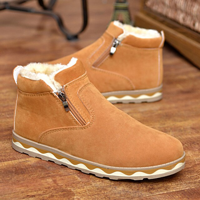 LZJ New 2019 Size 39-44 Men Winter Warm Boots Casual Shoes Men Fashion Plush Snow Boots Ankle Boots Fur Leather Footwear