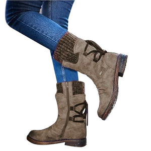 2020 Hot New Autumn Early Winter Shoes Women Flat Heel Boot Fashion Knitting Patchwork Women's Boots Woman Ankle Botas