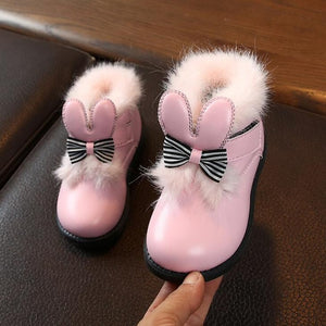 Girls Snow Boots With Fur Fashion Soft Leather Toddler Ankle Boots Princess Bow Shoes For Baby Girls Kids Boots Pink