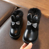 Girls Snow Boots With Fur Fashion Soft Leather Toddler Ankle Boots Princess Bow Shoes For Baby Girls Kids Boots Pink