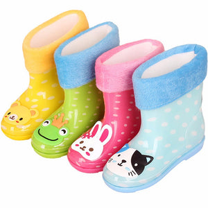 cartoon children's rain boots anti-skid plus velvet for girl and boy infant boots rubber shoes small kids water shoes