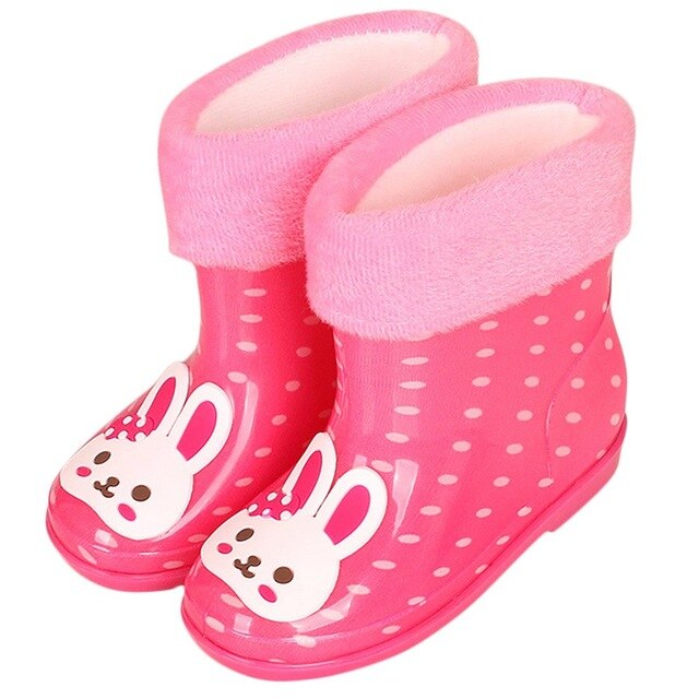 cartoon children's rain boots anti-skid plus velvet for girl and boy infant boots rubber shoes small kids water shoes