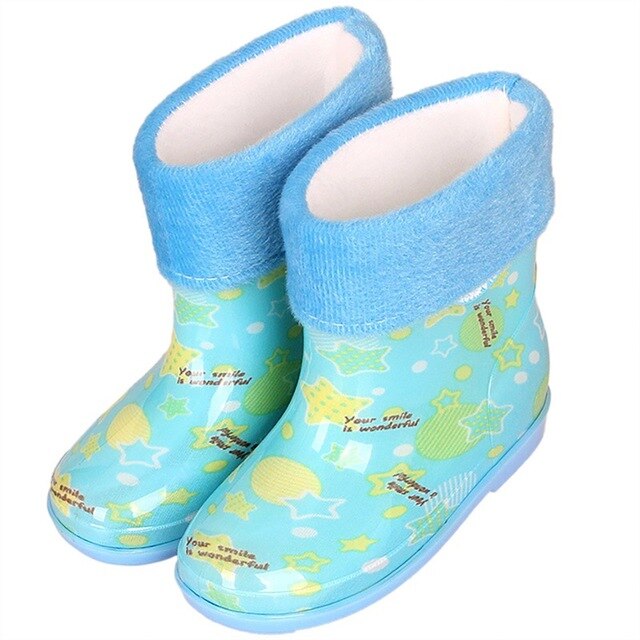 cartoon children's rain boots anti-skid plus velvet for girl and boy infant boots rubber shoes small kids water shoes