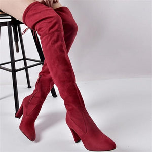 STAN SHARK New Women Spring Autumn Warm Boots Pointed Thick With Side Zipper Over The Knee Boots Elastic Boots Women's Shoes