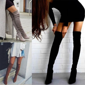 STAN SHARK New Women Spring Autumn Warm Boots Pointed Thick With Side Zipper Over The Knee Boots Elastic Boots Women's Shoes